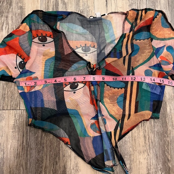 Fashion Nova Sheer Abstract Mesh Crop Top — Size L NWT - Picture 4 of 5